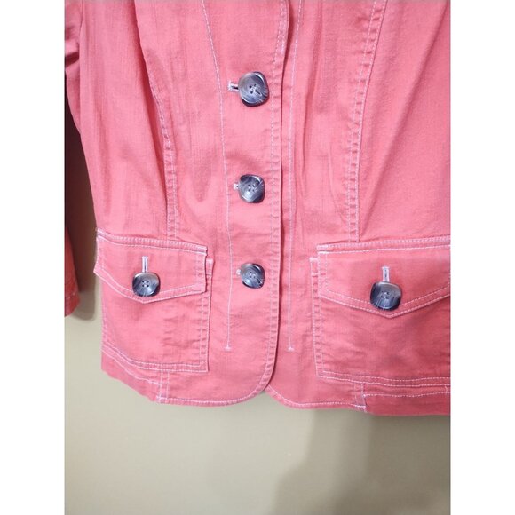 VTG Y2K Coldwater Creek Fitted 3/4 Sleeve 3-Button Cotton Jacket Sz 4 Boho Coral - Picture 2 of 7